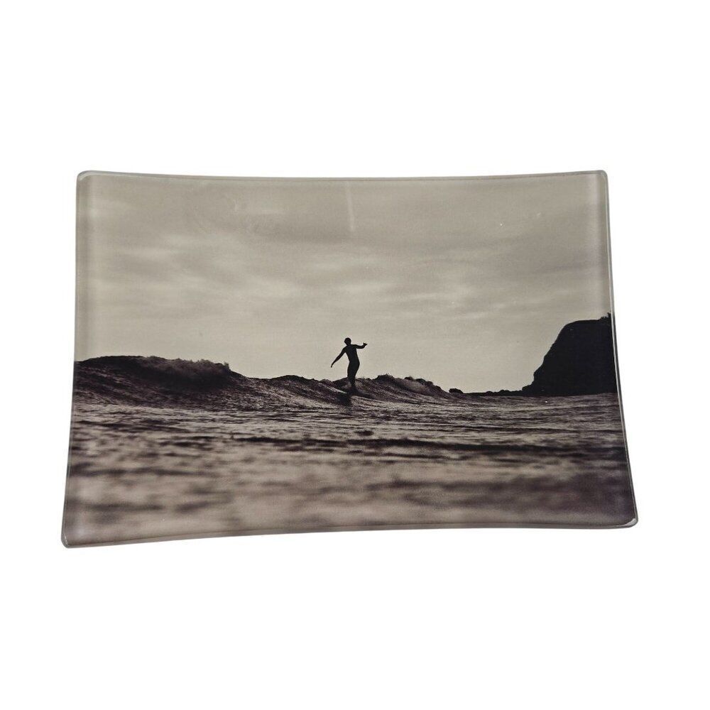 Rectangular SoHa Living Glass Tray Surfer Image Hawaii Trinket Dish NEW